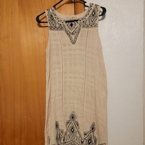 Bohemian linen cream and black hi-lo dress